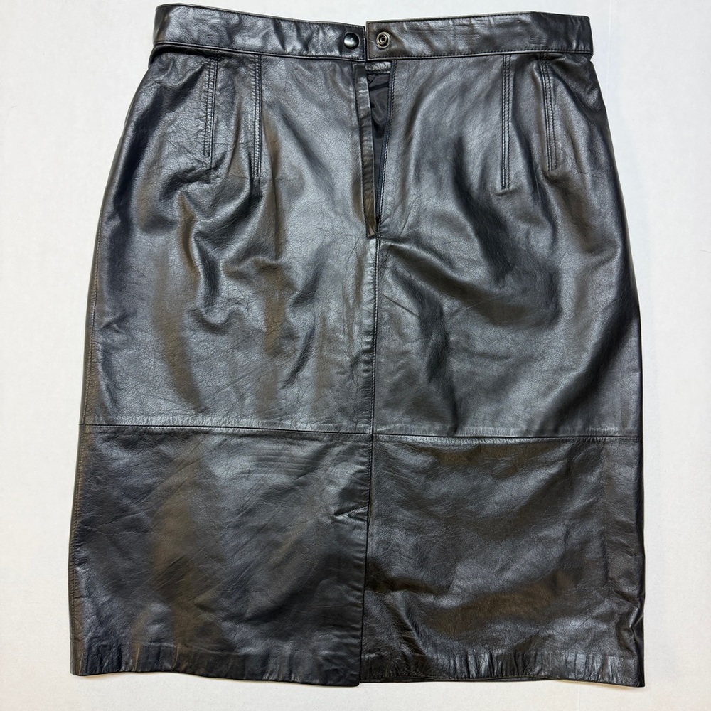 Vintage Evan Davies Size 16 Leather Black Pencil Skirt